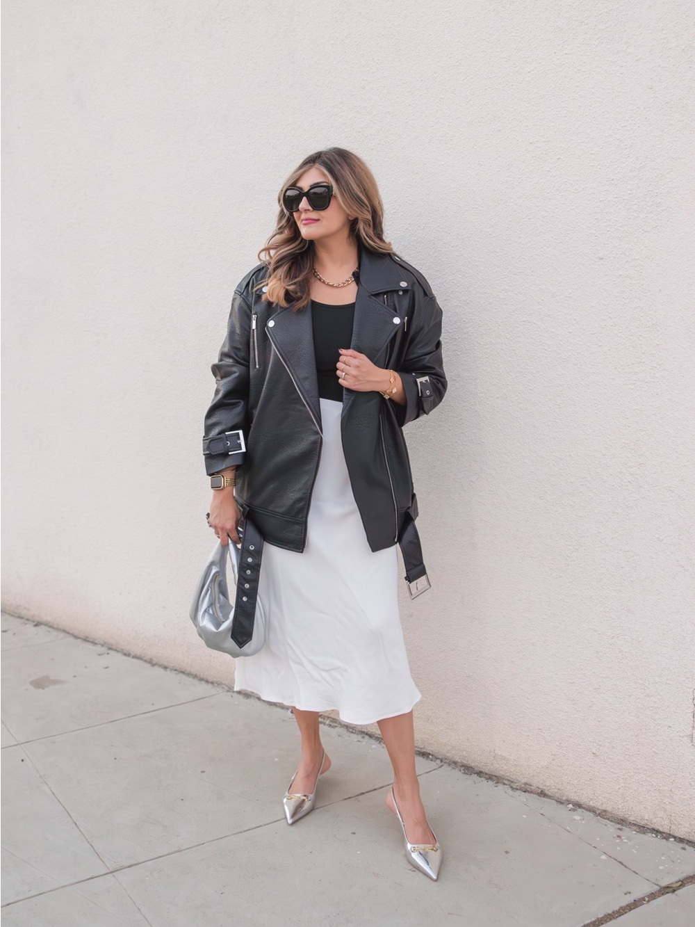 Who What Wear Black Oversized Faux Leather Moto Jacket